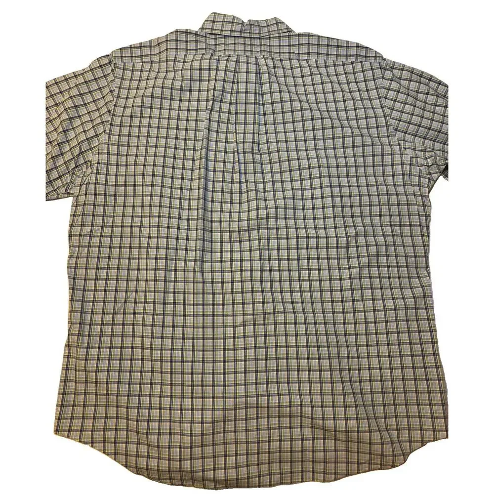 Ralph Lauren XL Classic Fit Madras 100% Cotton Plaid Shirt Blue Green Pony VTG